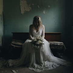 Photography of bride in room in mental hospital