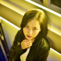 Thuy daydreaming on night bus around Hanoi