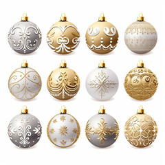 Christmas ornaments, clipart isolated on white background