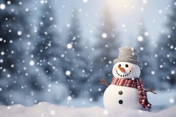 Christmas winter smiling happy snowman frosty snow new year celebration holiday cute decoration greeting december eve face funny white snowball with scarf hat carrot xmas festivity shiny flakes smile