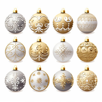 Christmas ornaments, clipart isolated on white background