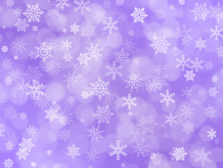 Lilac winter background with snowflakes and boke effect
