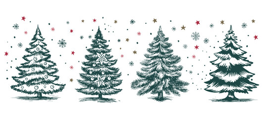 Christmas tree set hand drawn illustration	
