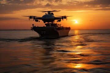 Water drone near a large military ship