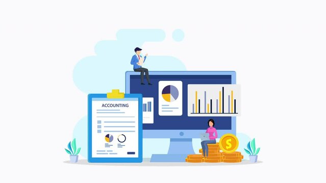 4k animation clip Accountant. Concept of the tax calculating and financial analysis.