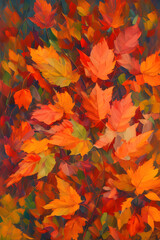 Fototapeta na wymiar Pile of seamless colorful autumn seasonal leaves background nature tree theme oil painting style