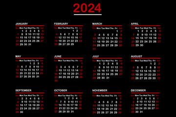 2024 calendar over black background