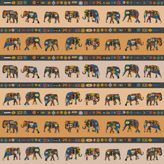 African seamless pattern with elephants and ethnic symbols