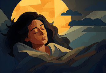 Person sleeping in the morning in cartoon style