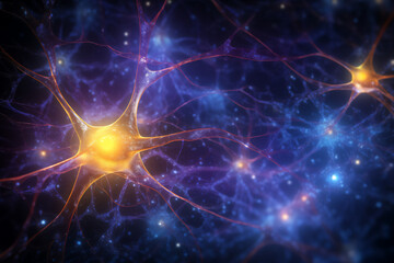 Fototapeta premium Brain neurons of the nervous system which transmit information through intricate networks enabling cognition perception, and motor functions, computer Generative AI stock illustration image 