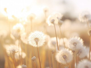 Dandelions in the field, beautiful sunlight