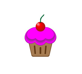 Vector illustration of cartoon cupcake with cherry on white background