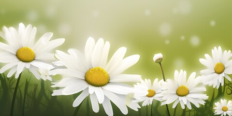 White daisies on a green background. Generative AI.