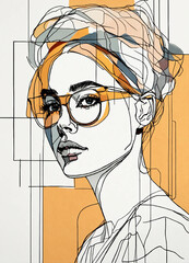 beautiful   female portrait, one line drawing, bold sketch inspired by bauhaus and henri matisse.