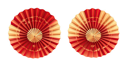 red fan and gold details typical of china isolated png on transparent background - obrazy, fototapety, plakaty