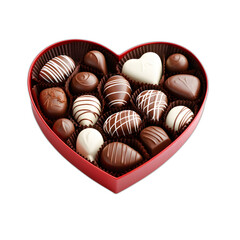 heart-shaped chocolates in a box isolated on transparent or white background, png