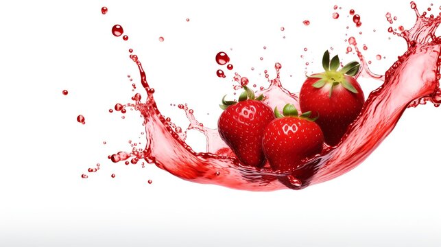 strawberries splashing into a liquid
