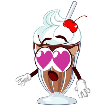 character mascot of a milkshake glass with a cute face in love, isolated cartoon vector illustration. emoticon, cute milkshake glass mascot