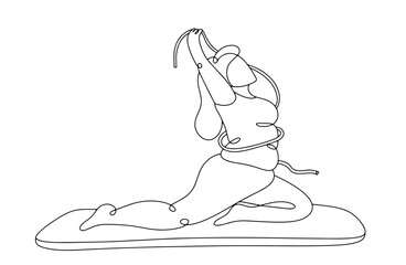 Woman. Losing weight. Measurement. One line