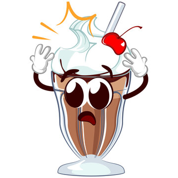 mascot character of a milkshake glass with a funny face upset because the cream was eaten, isolated cartoon vector illustration. emoticon, cute milkshake glass mascot
