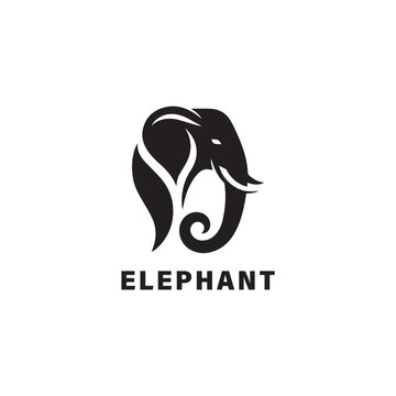 The elephant logo is designed using a minimalist vector style and is black and white
