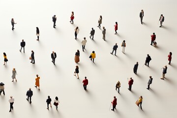 Aerial view of a crowd of people on a clean white space