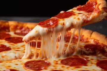 Italian pizza New-York slice fast food hot crunchy fresh tasty meal salami tomato mozzarella dinner...