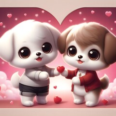 Obraz premium Puppy Love: Hand-in-Hand Canine Romance