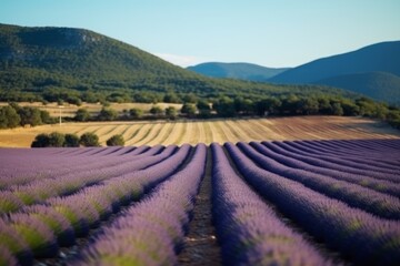 Naklejka premium Southern France Italy lavender Provence field blooming violet flowers aromatic purple herbs plants nature beauty perfume aroma summer garden blossom botanical scent fragrance meadow rustic country