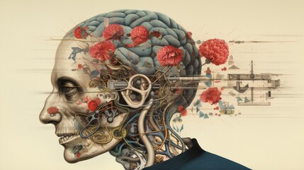 a captivating mixed media collage that beautifully portrays the detailed anatomy and functions of...