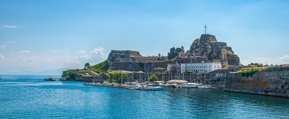 Panoramic view of Corfu Island with old Venetian fortress, Greece. - obrazy, fototapety, plakaty