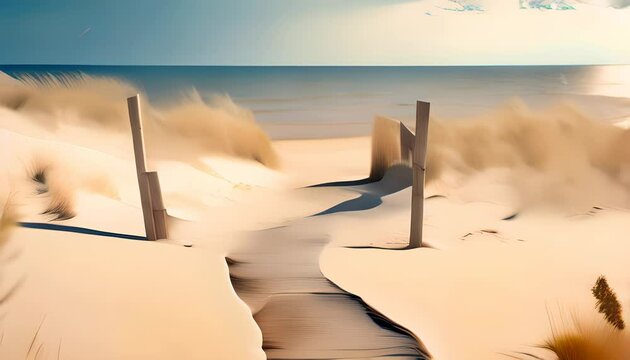 sandy beach pathway Wooden summer dune  
