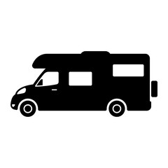 Motorhome icon. Camper, caravan. Black silhouette. Side view. Vector simple flat graphic illustration. Isolated object on a white background. Isolate.