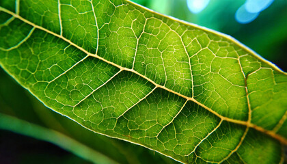 Obraz premium Microscopic Detail of Green Leaf Veins