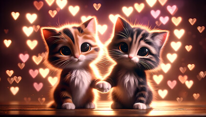 Romantic Feline Love - Two Cats Holding Paws