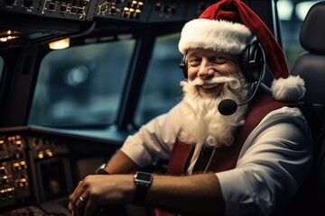 Obraz na płótnie Canvas Pilot navigating airplane in New Years attire background with empty space for text 