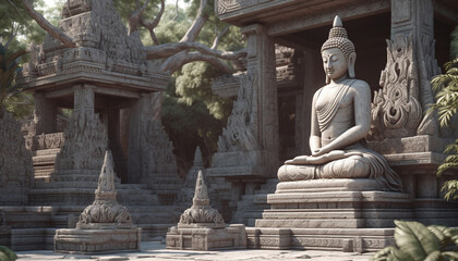 Fototapeta na wymiar Travel to ancient ruins, pray at old altars, explore spirituality generated by AI