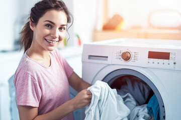 woman doing laundry in the laundry room