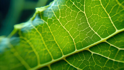 Microscopic Detail of Green Leaf Veins
