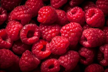 Raspberries background. Raspberries close-up.  Generative AI.