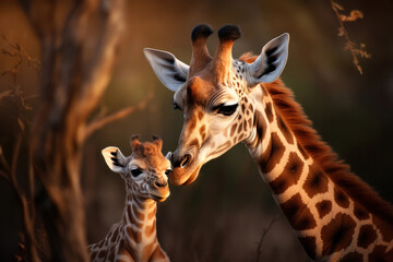 A baby giraffe with its mother