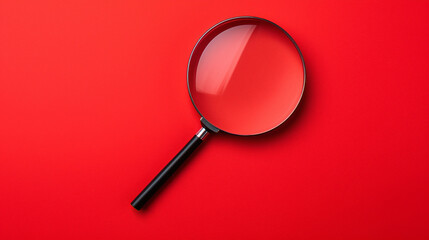 magnifying glass isolated red  background with text space 