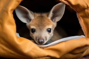 A baby kangaroo in a pouch