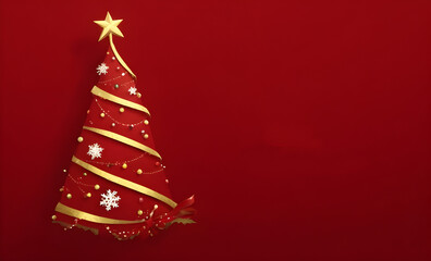 red christmas tree with ribbon, red theme banner