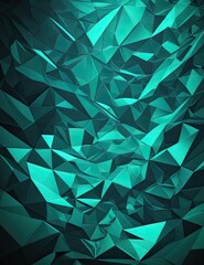 Black dark blue green teal cyan petrol jade abstract background. Futuristic Geometric shape. 3d effect. Line triangle angle polygon wave. Color gradient. Light glow neon flash metal metallic. AI