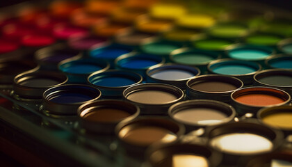 Fototapeta premium Vibrant eyeshadow palette collection for extreme beauty industry glamour generated by AI
