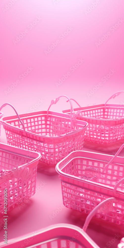 Poster A group of pink baskets sitting on top of a table. This versatile image can be used for various purposes
