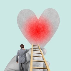 Healthy lifestyle concept, person and big heart collage