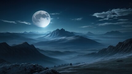 Night landscape under the moon