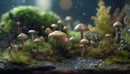 Autumn forest growth  macro toadstool, poisonous cap, spotted beauty generated by AI